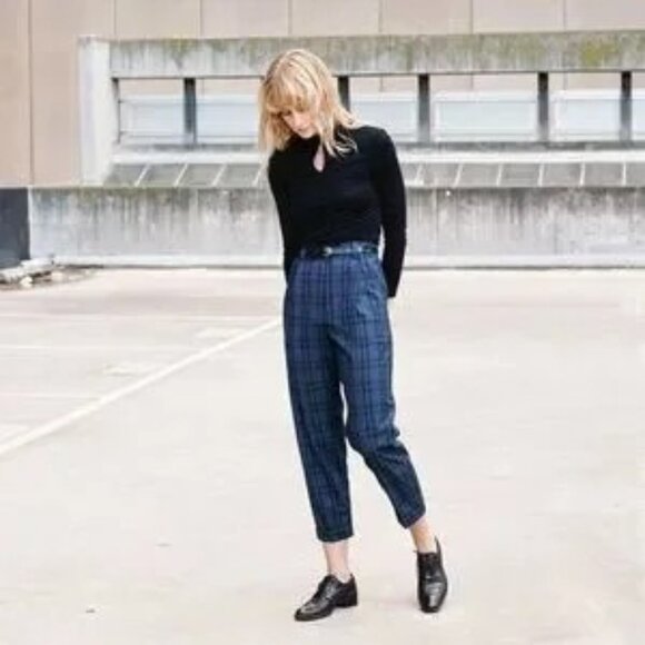 ❤️🔥NWT❤️🔥 Caves Collect Alice Ciggie Trousers in Blue Check, AU size 8 = us4 - Picture 2 of 5